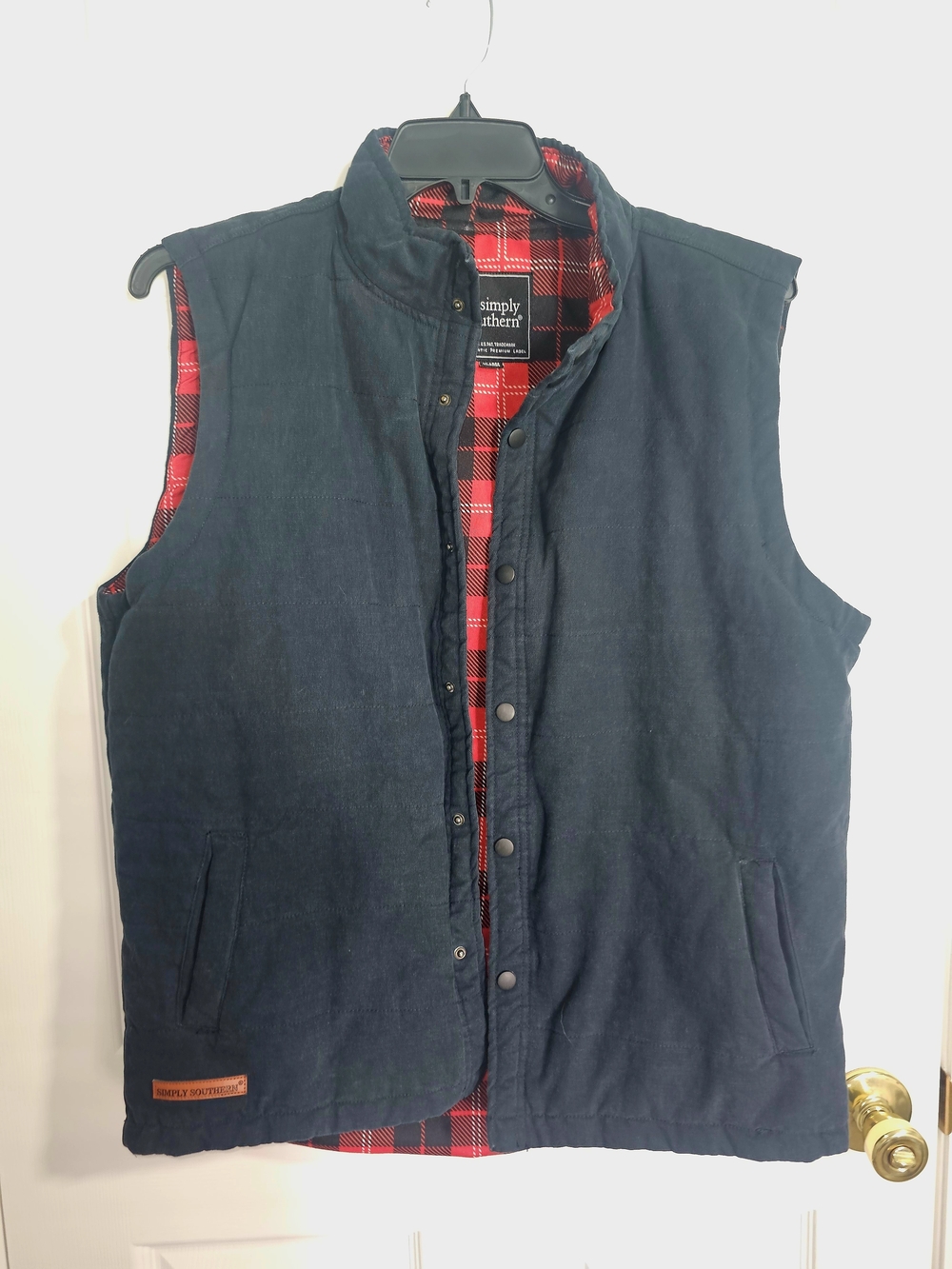Simply Southern Navy Canvas Vest with Plaid Lining - XL